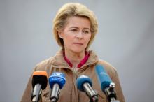 German Defence Minister Ursula von der Leyen addresses German Armed forces, Bundeswehr soldiers during her visit to Camp Marmal in Masar-i-Scharif, Afghanistan, December 22, 2016. PHOTO BY REUTERS/Gregor Fischer