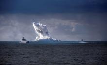 Vessels are seen during the joint war games Zapad-2013 (West-2013), attended by Russian President Vladimir Putin and President of Belarus Alexander Lukashenko, at the Khmelevka range on Russia's Baltic Sea in the Kaliningrad Region, September 26, 2013. PHOTO BY REUTERS/Alexei Druzhinin/RIA Novosti/Kremlin