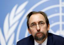 Zeid Ra'ad Al Hussein, U.N. High Commissioner for Human Rights attends a news conference at the United Nations Office in Geneva, Switzerland, August 30, 2017. PHOTO BY REUTERS/Denis Balibouse