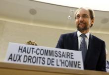 Zeid Ra'ad Al Hussein, U.N. High Commissioner for Human Rights arrives at the 36th Session of the Human Rights Council at the United Nations in Geneva, Switzerland, September 11, 2017. PHOTO BY REUTERS/Denis Balibouse